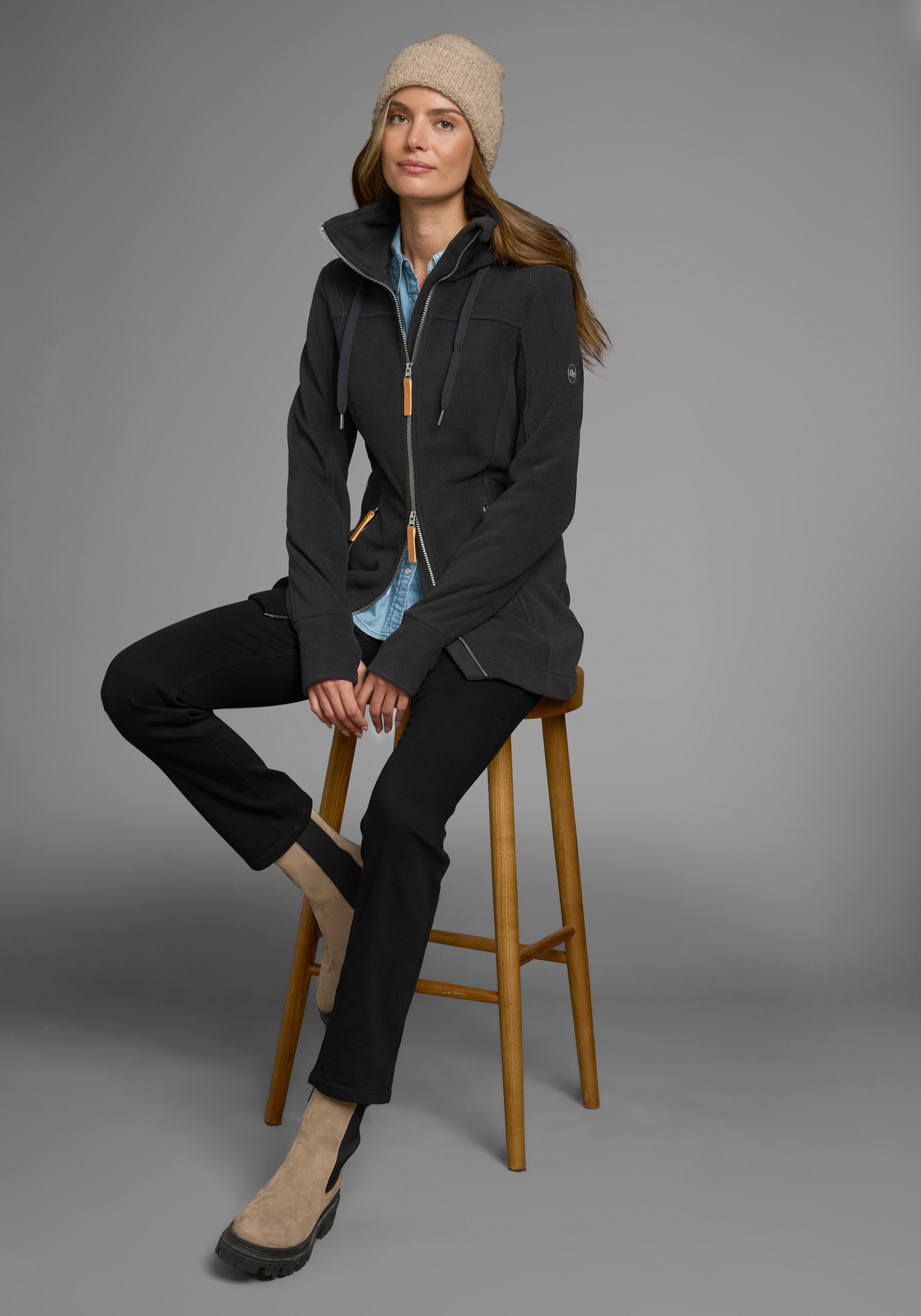 Polarino Fleecejacke mit Kapuze aus Fleece,  atmungsaktiv,  schnell trocknend
