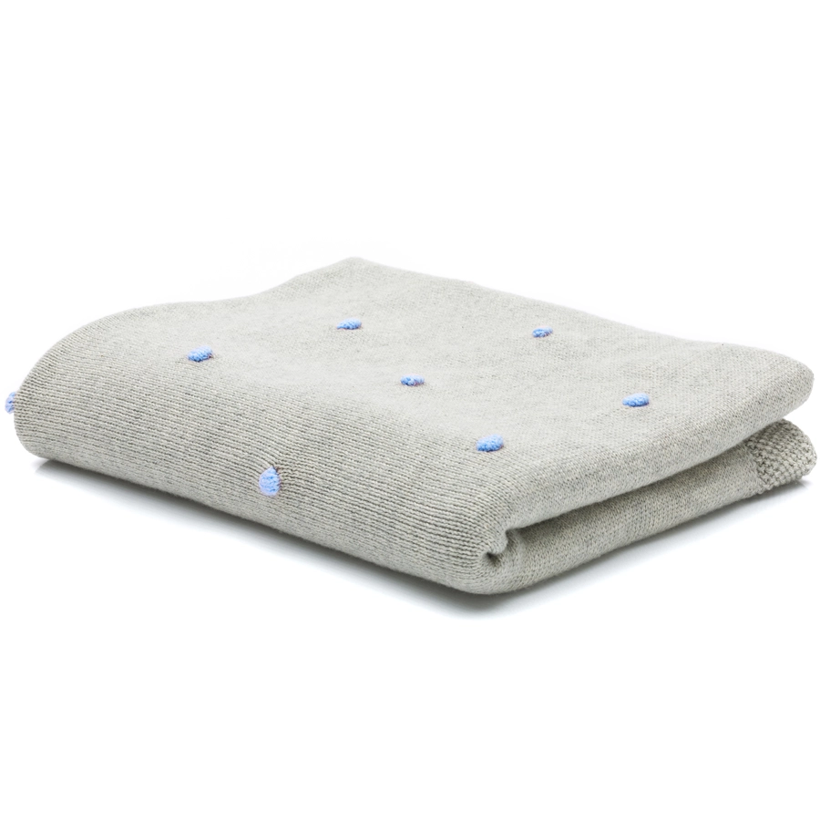 fillikid Strickdecke grau mit hellblauen Punkten 100 x 80 cm