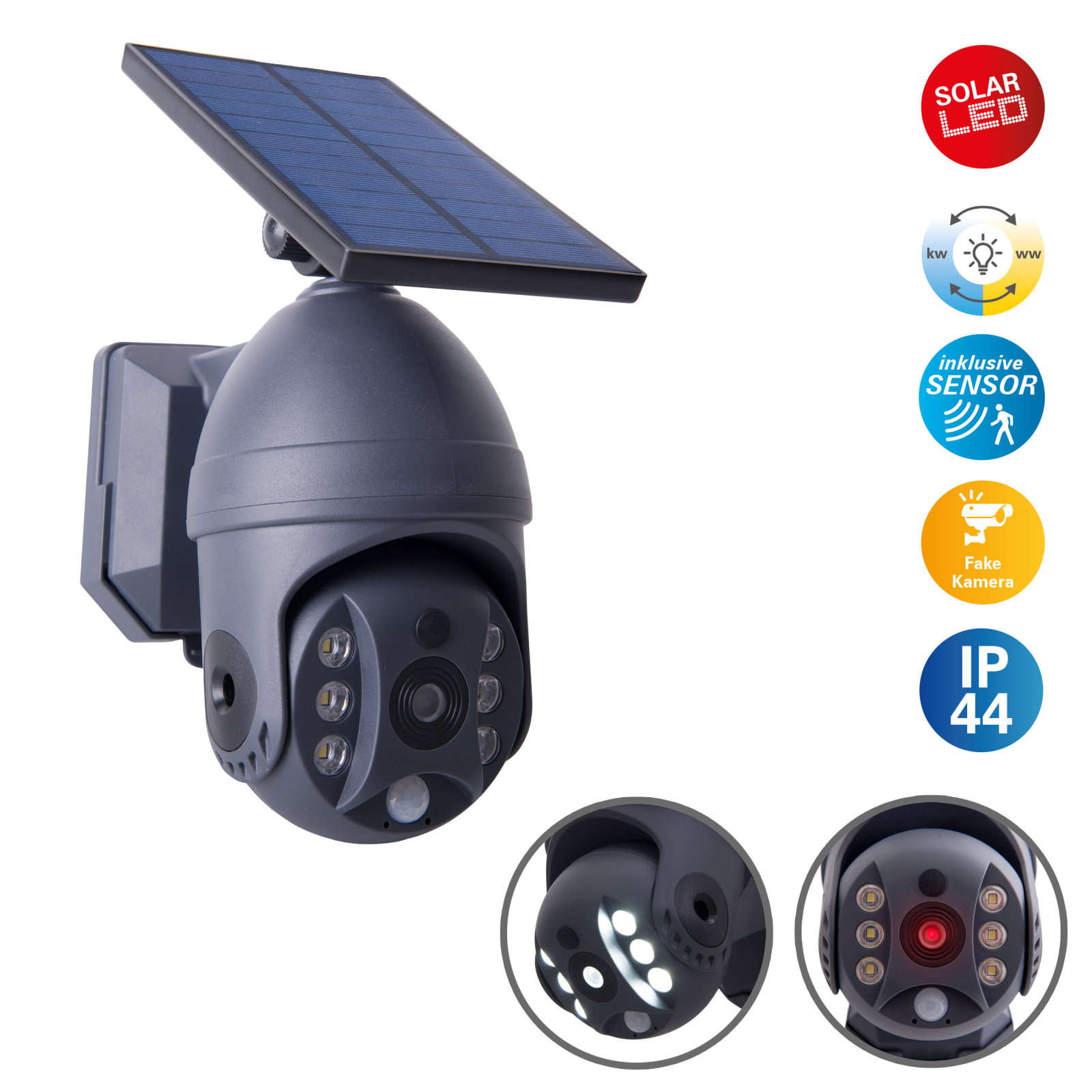 LED-Solar-Außenwandleuchte MOHO - mit Security-Kamera-Attrappe