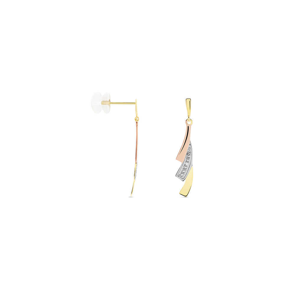 Boucles D'oreilles Pendantes Ainhoa Or Tricolore Diamant