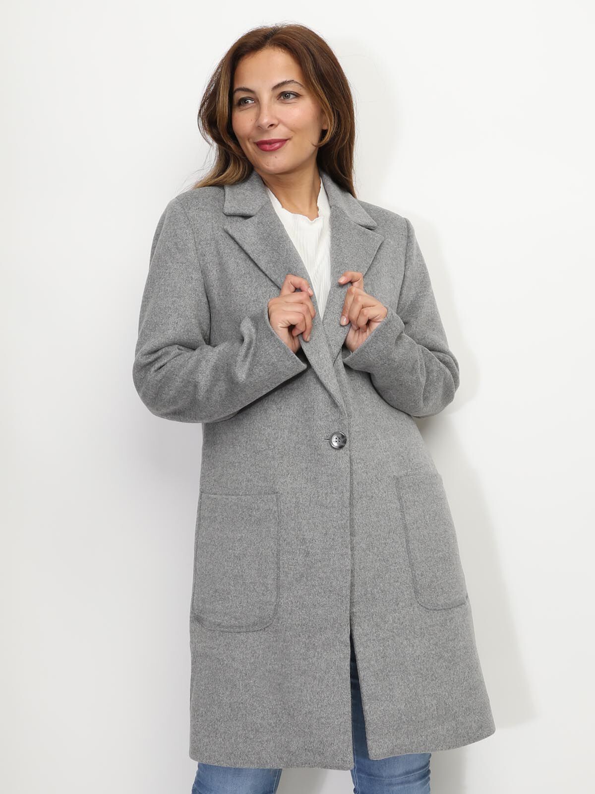 Manteau en laine à col revers- Gris