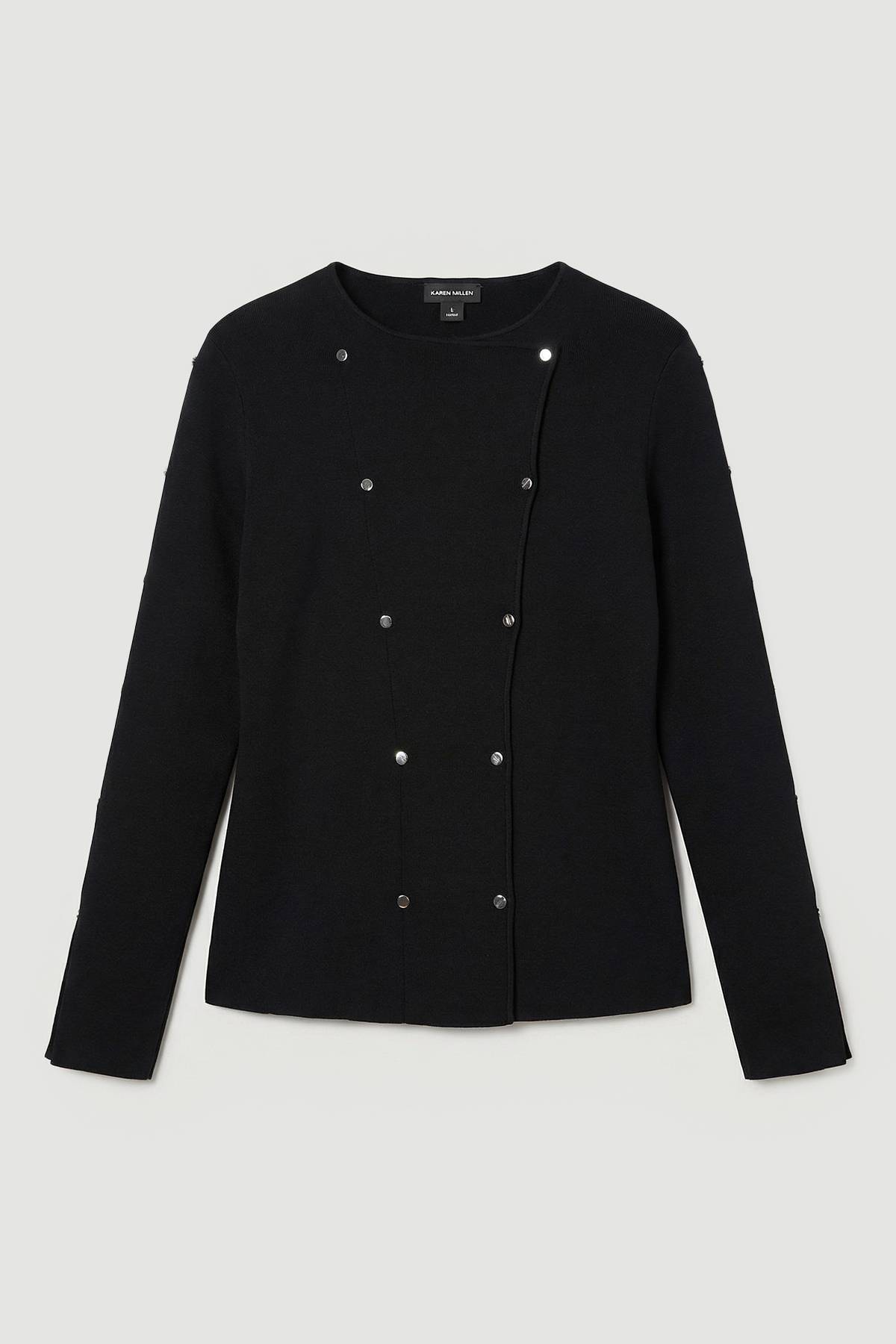 KarenMillen Haut en Maille à Manches Longues Grande Taille Mélange Viscose avec Détails Cloutés