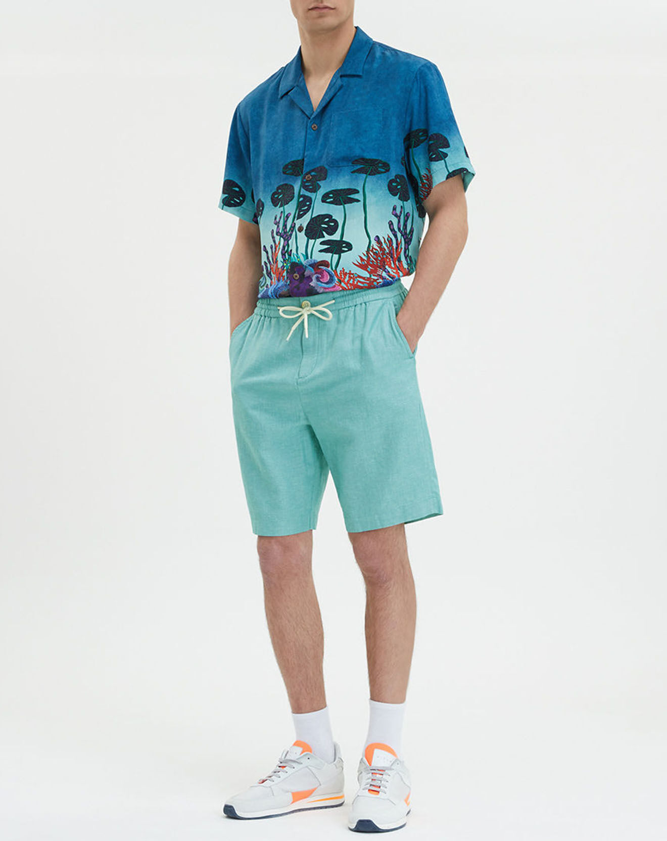 Scotch & Soda Bermuda en Coton bio & Lin Regular Fit élastique vert