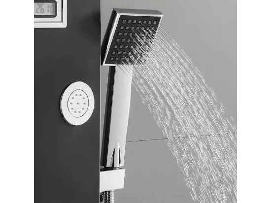 AuraLum Max Colonne Douche Noir LED Panneau douche Hydromassages Système Douche multifonctionnel colonne murale 6 Grandes Buses Massants,EU Modèle