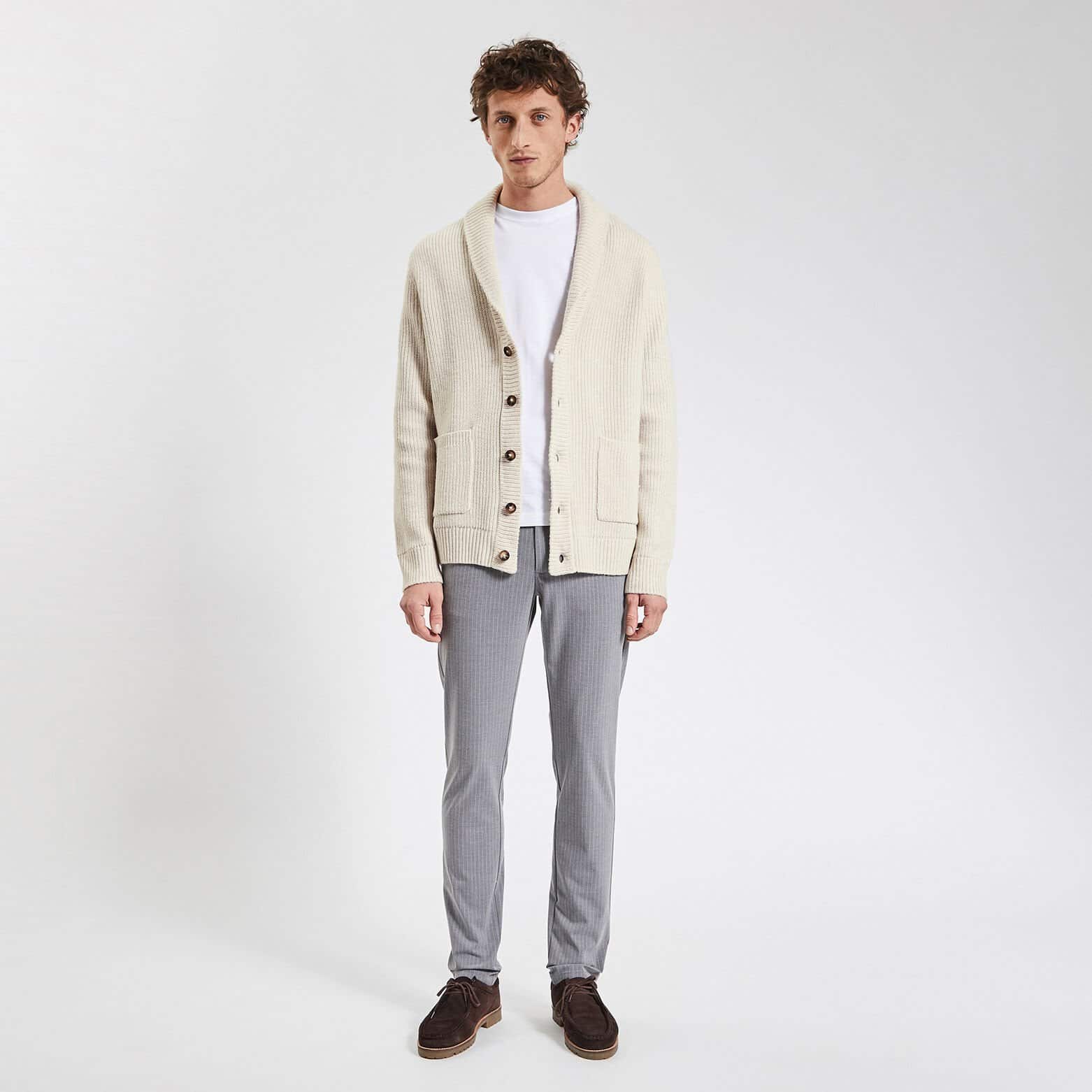 Gilet à col châle boutonné Ecru