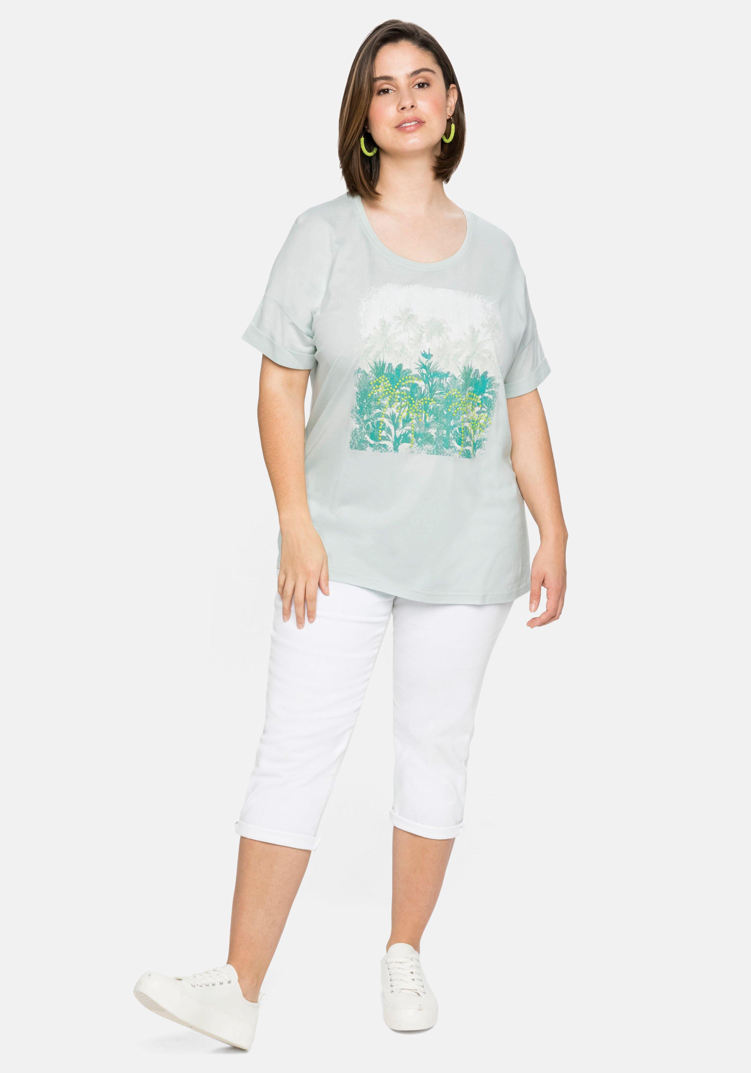 T-Shirt mit Frontdruck und Ärmelaufschlag