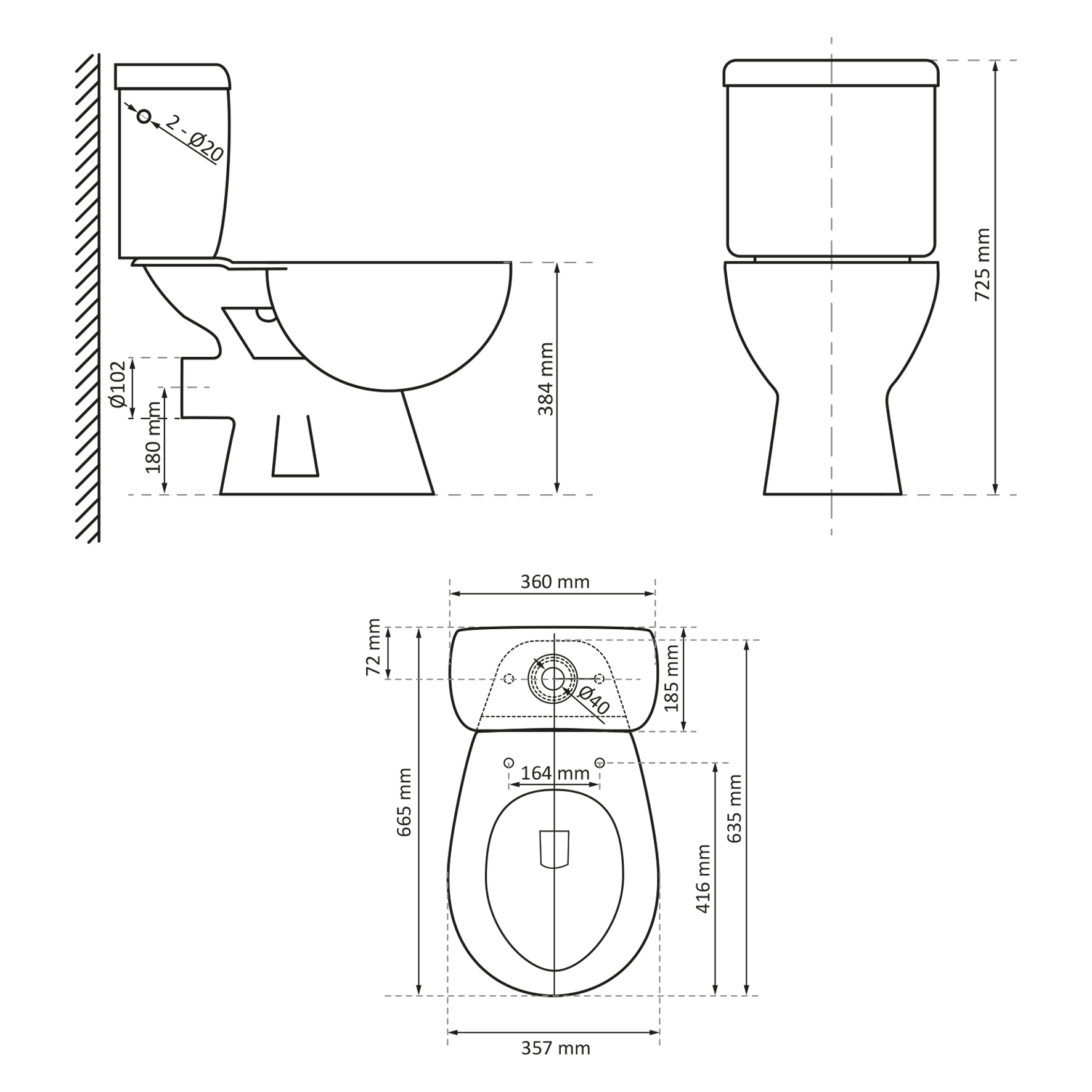 Differnz staand toilet duoblok PK wit