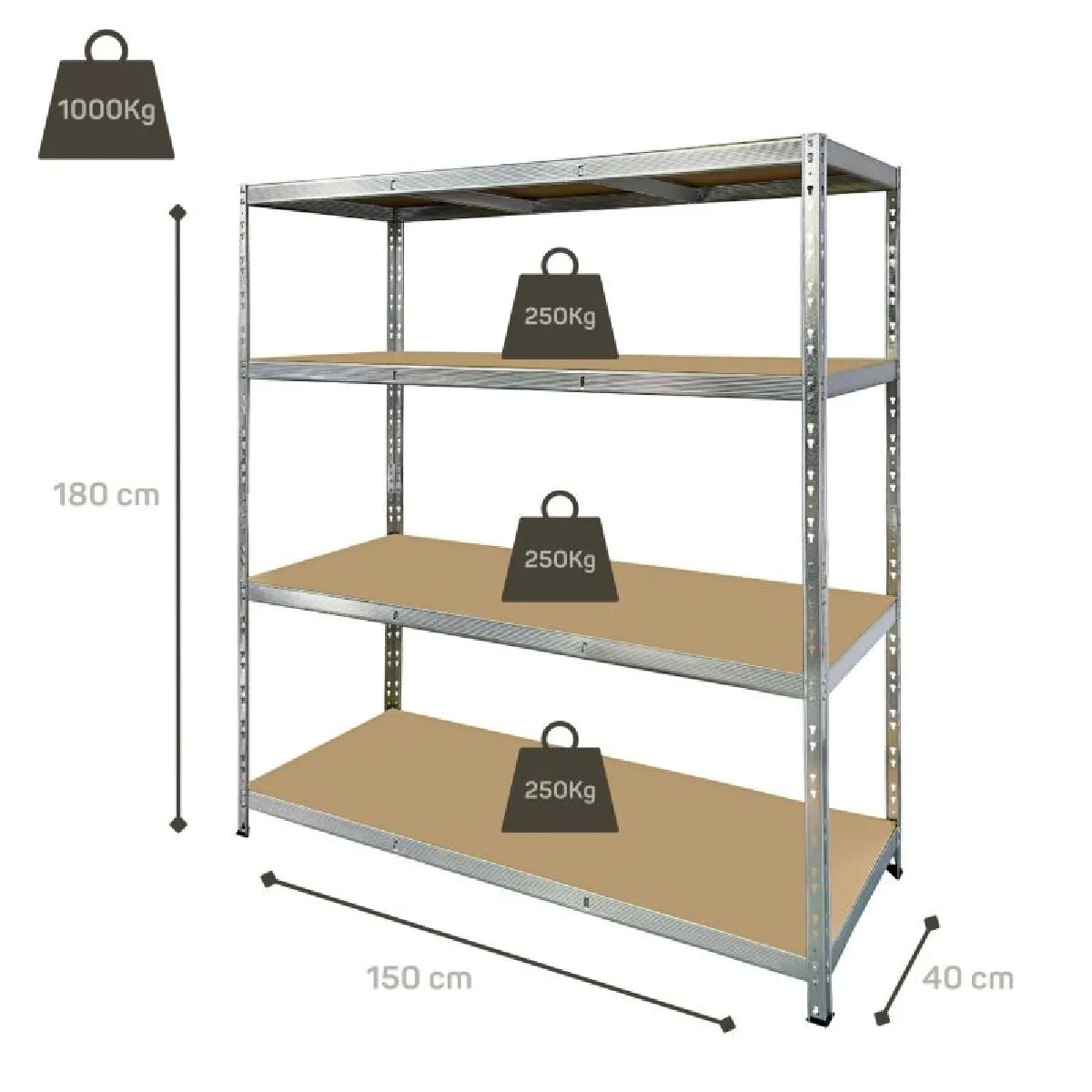 Eurospen Europsen Etagère 180x150x40cm - Gris