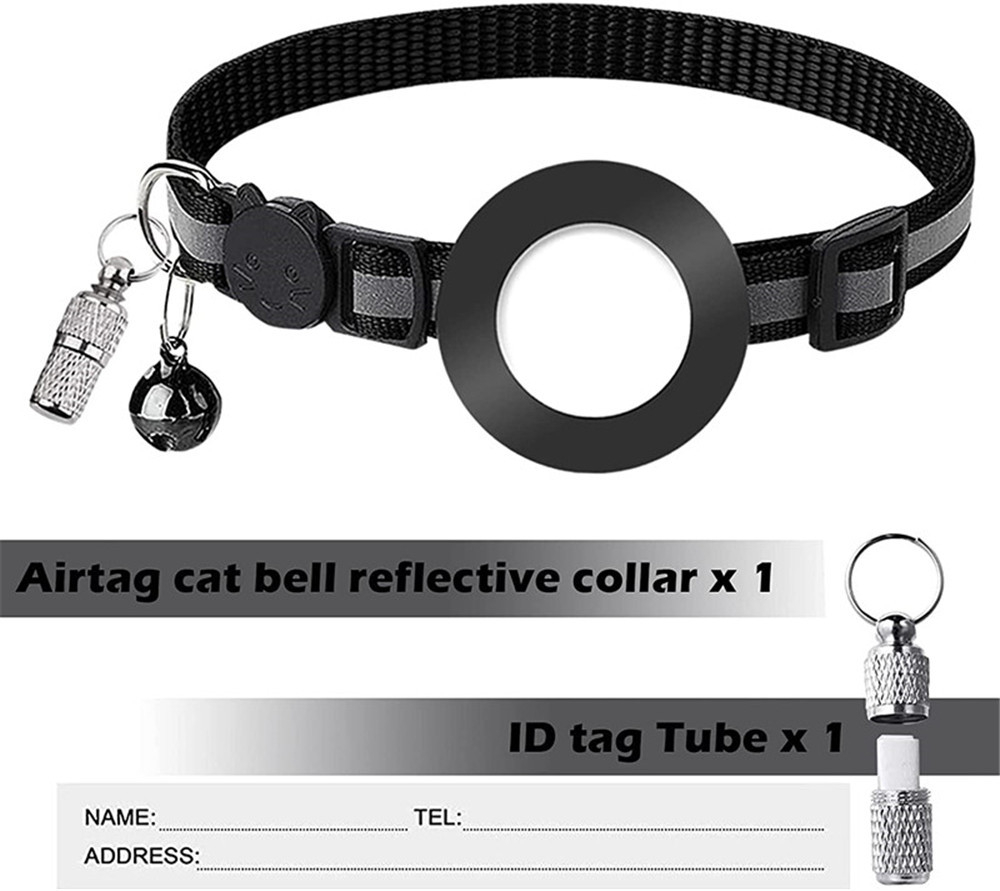 Katzen Halsband mit Apple AirTag Silikon Halterung   Reflektor / Glöckchen / Adressanhänger - Blau