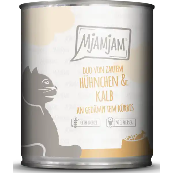 Duo von zartem Hühnchen & Kalb an gedämpftem Kürbis 800g