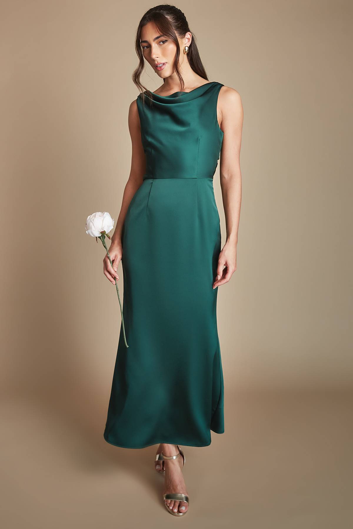 Oasis Robe De Demoiselle D'honneur Midi Émeraude À Col Drapé Et Dos Ouvert