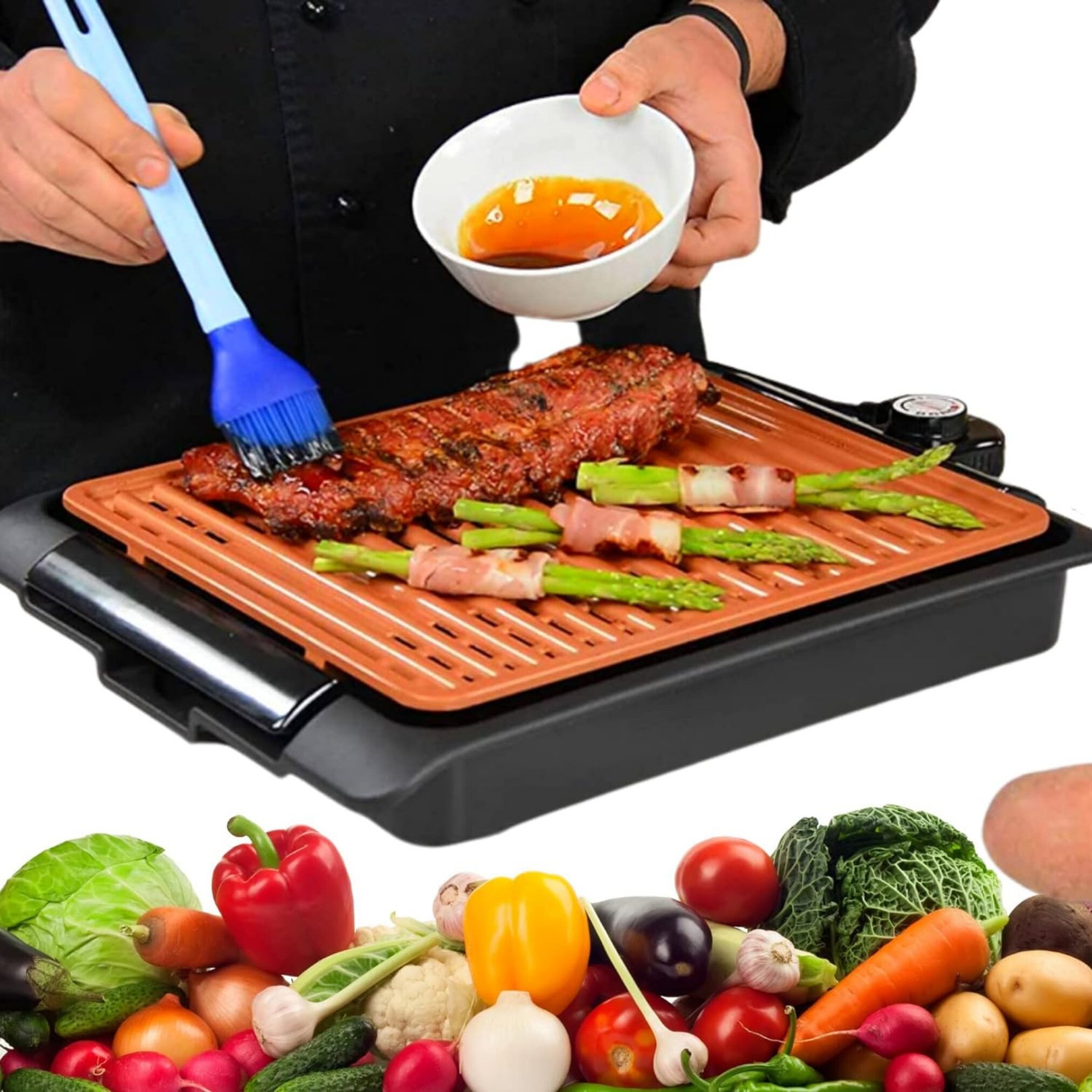 Starlyf® elektrischer Tischgrill - Elektrogrill - regelbares Thermostat Smokefree Copper Grill