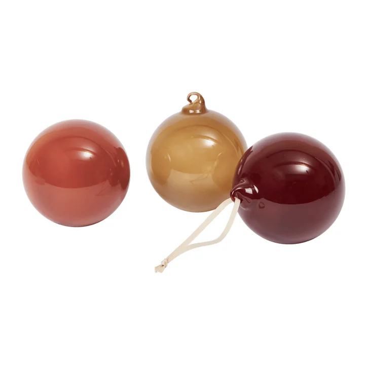 Ferm Living - Glass Baubles Weihnachtskugel, L, rosarot opak (3er-Set)