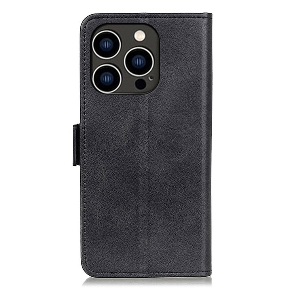 iPhone 15 Pro Max Vintage Leder Tasche Flip Cover mit Kartenfächer - Schwarz