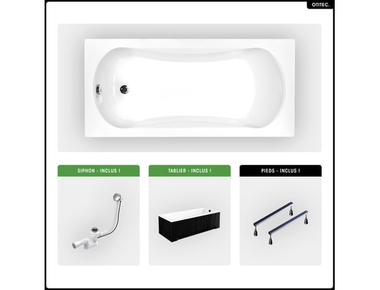 OTITEC - Baignoire rectangulaire - 150 x 70 cm - avec tablier noir ra...