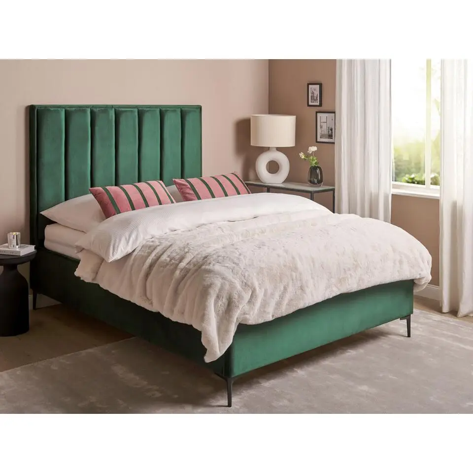 SEZANNE - Bed met opbergruimte - Donkergroen - 140 x 200 cm - Fluweel