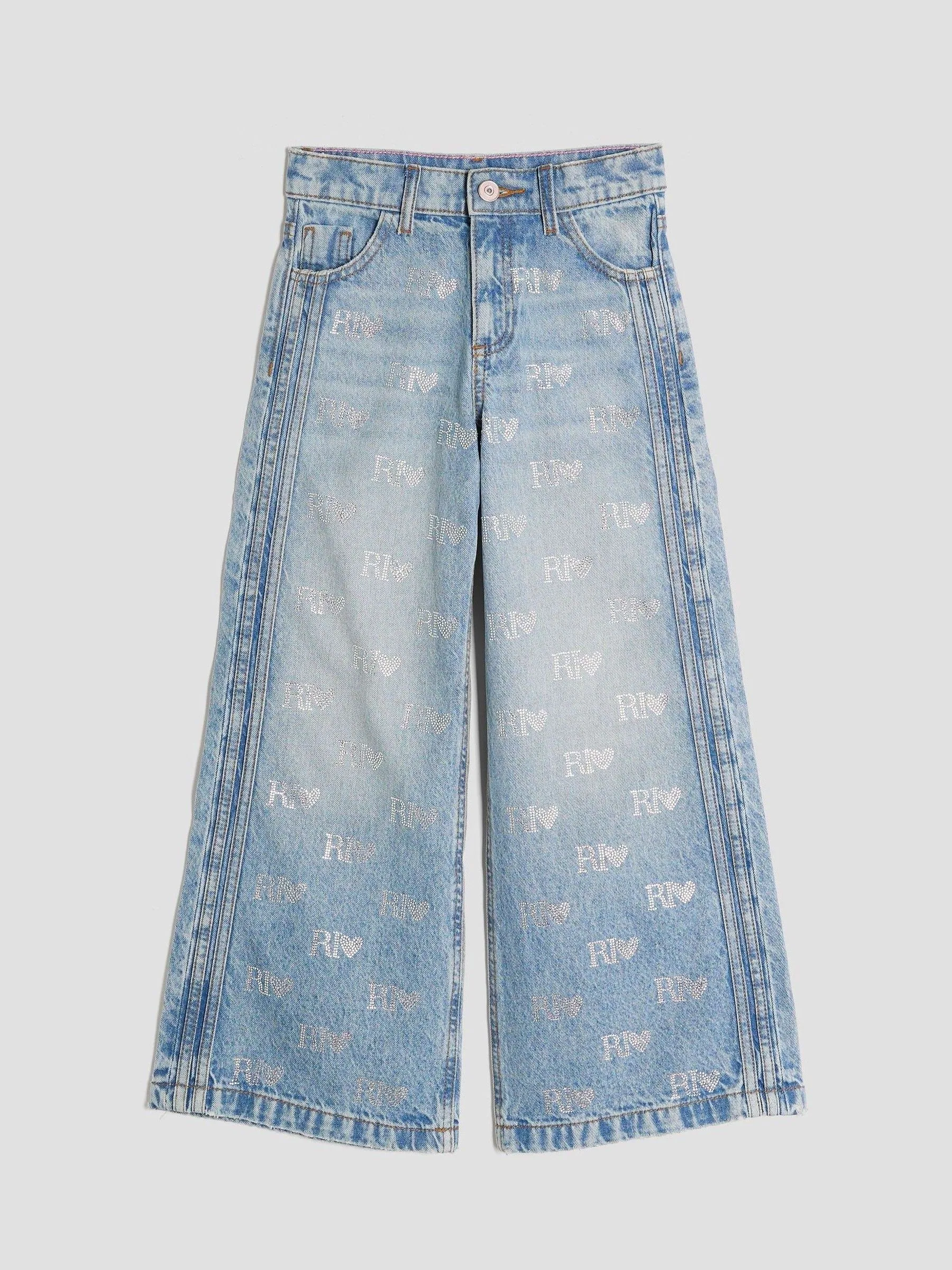 River Island Girls Hotfix Logo Jeans