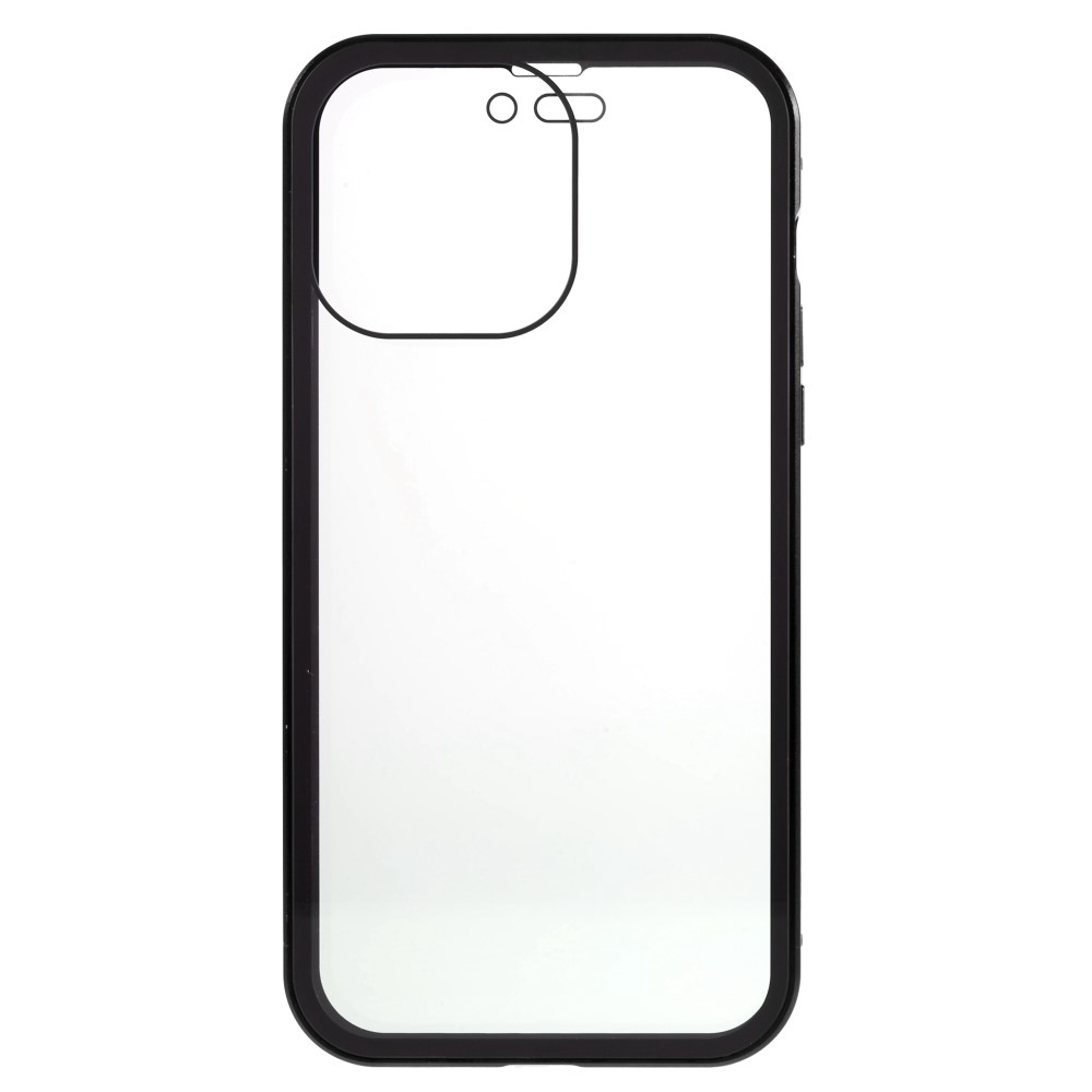 iPhone 14 Pro Magnetische Alu Schutzhülle mit Panzer Glas Backcover   Privacy Glas Displayschutz (Magnet-Technologie) - Schwarz