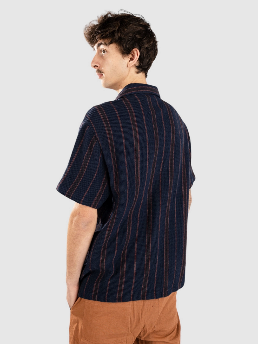 Brixton Bunker Waffle Stripe Shirt washed navy stripe