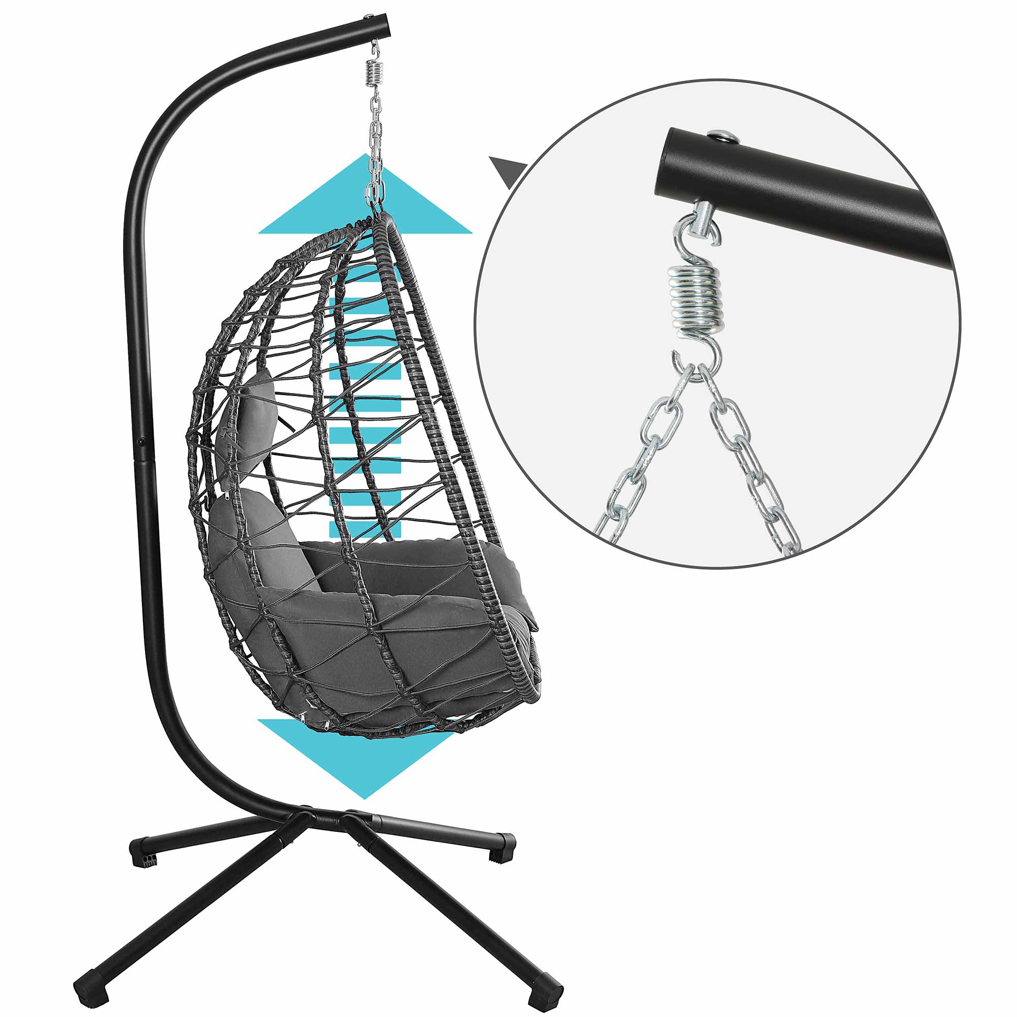 Makika Hängesessel mit Gestell höhenverstellbar aus Polyrattan in Grau
