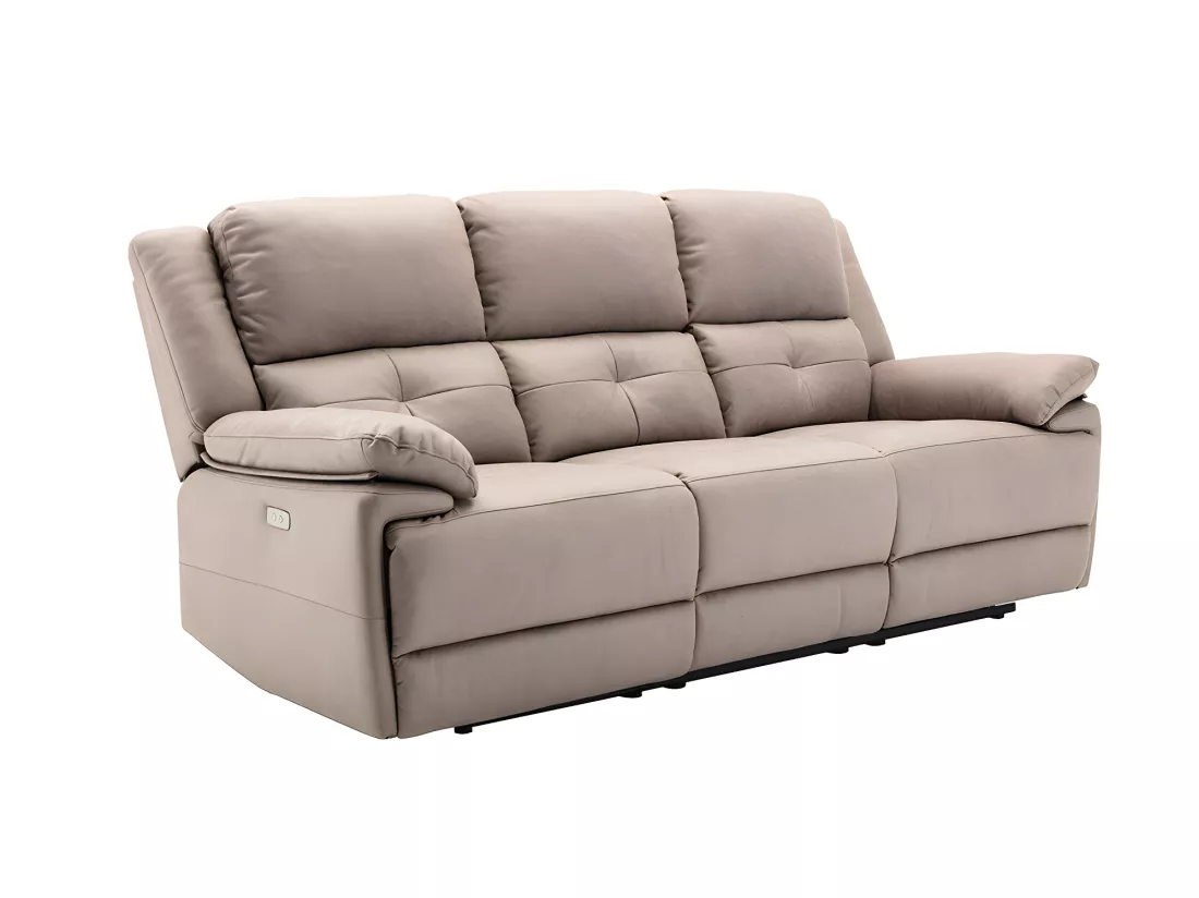 Canapé 3 places et fauteuil relax électrique en tissu taupe DOLENE