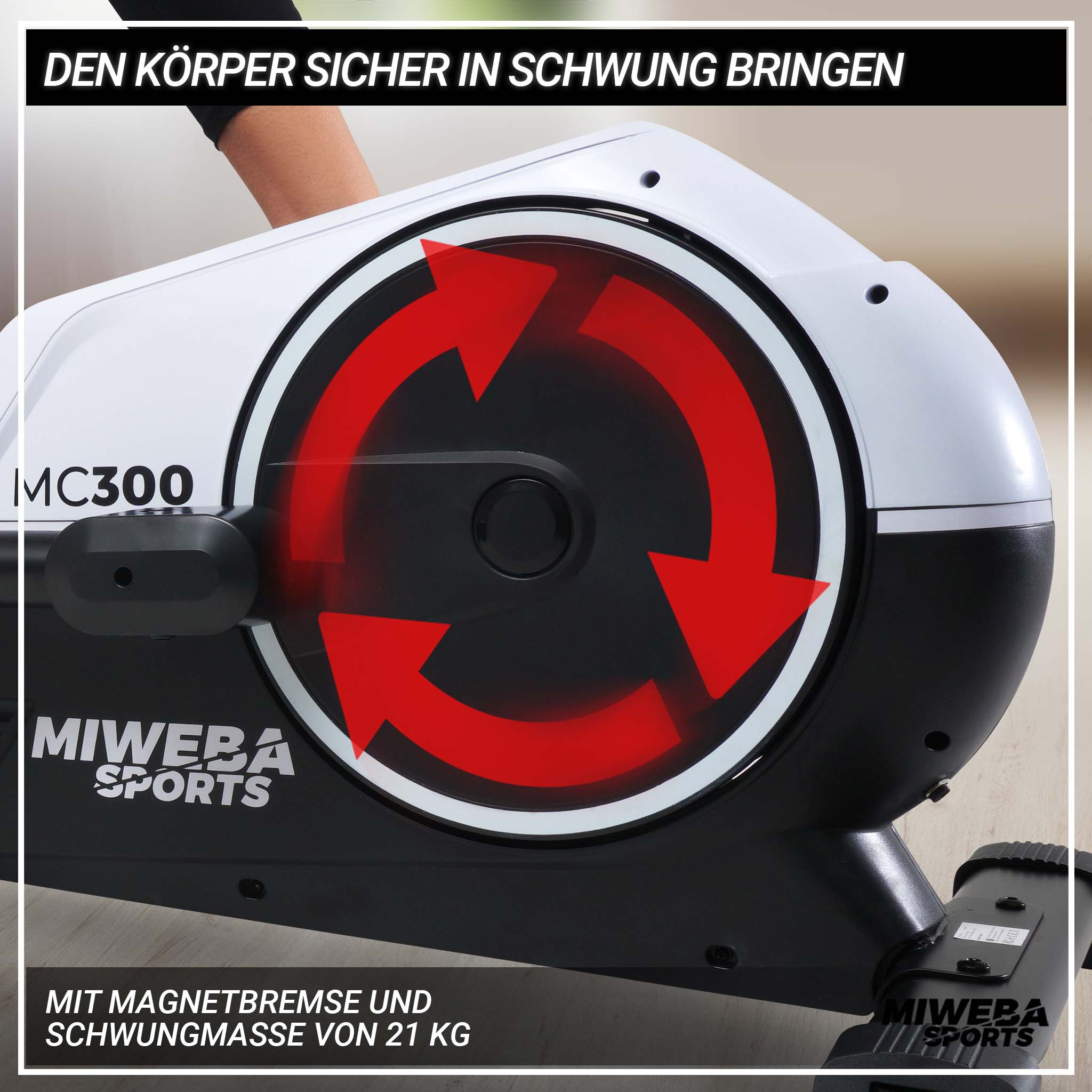 Miweba Sports Crosstrainer MC300, 21 kg Schwungmasse, verstellbar, Pulsgurt, mit App, Magnetbremse (Weiß/Schwarz)