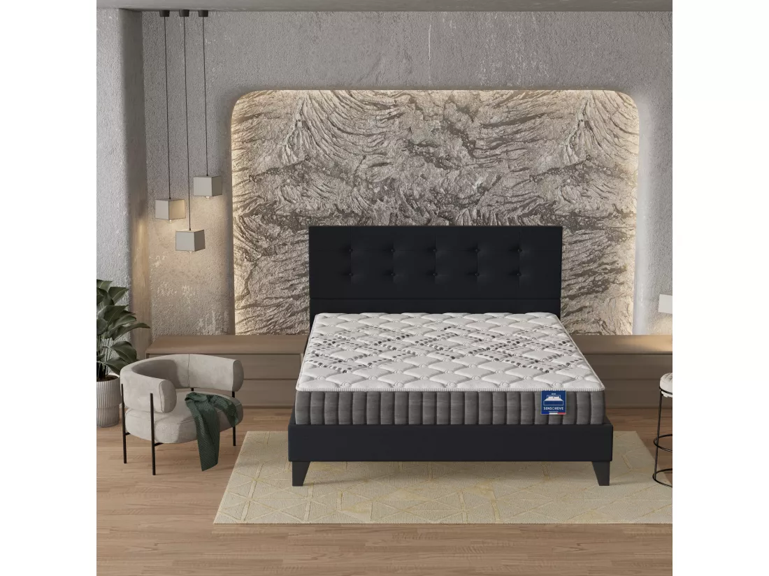 Ensemble Matelas + Lit Avec Tête De Lit 140x190 Cm, Eliha 20cm D’épaisseur Mousse Haute Densité