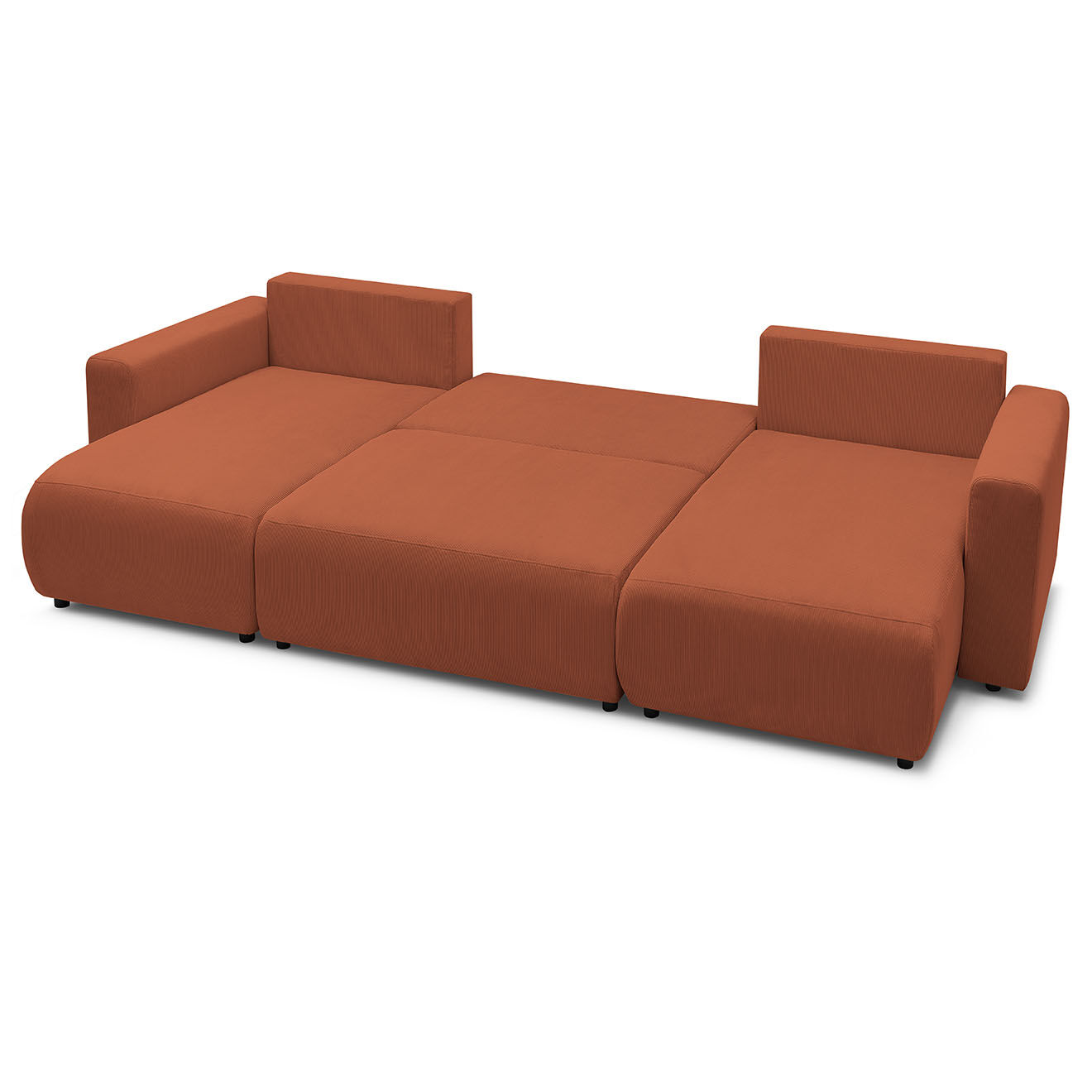 Bobochic Canapé panoramique convertible coffre velours côtelé envy orange - 386x153x95 cm