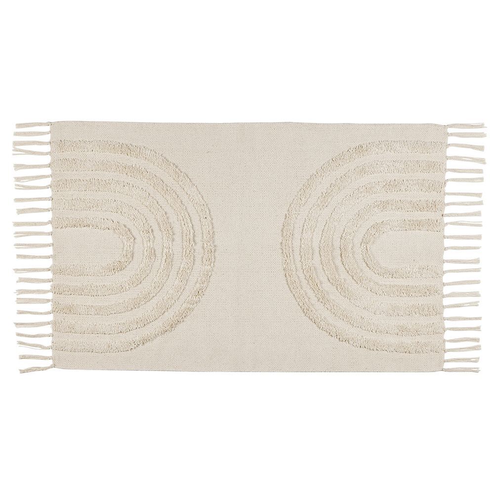 Tapis rectangulaire coton motif tufté arc en ciel beige uni 90x60 cm