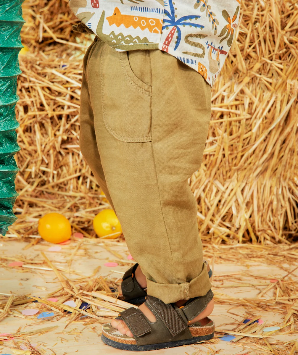 PANTALON FLUIDE BÉBÉ GARÇON KAKI AVEC POCHES