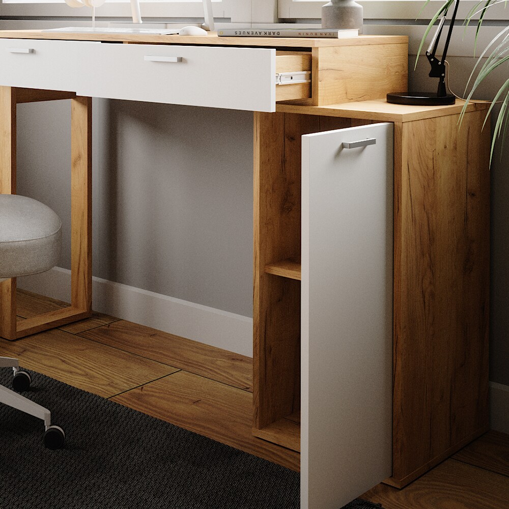 Vicco Schreibtisch Regina Eiche Weiß 130 x 40 cm mit 2 Schubladen