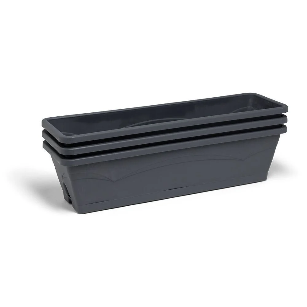 Lot de 3 balconnières 6L - 50x15x17cm plastique gris