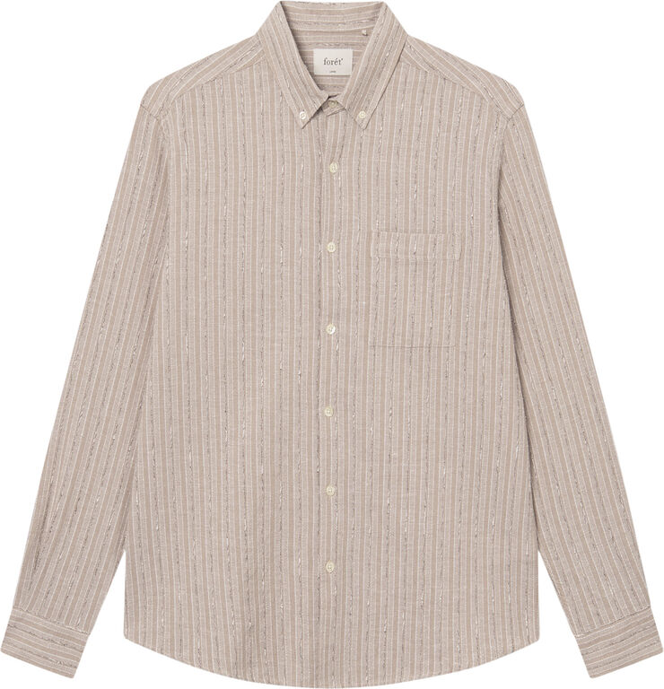 Forét CAMP LINEN SHIRT Khaki stripe