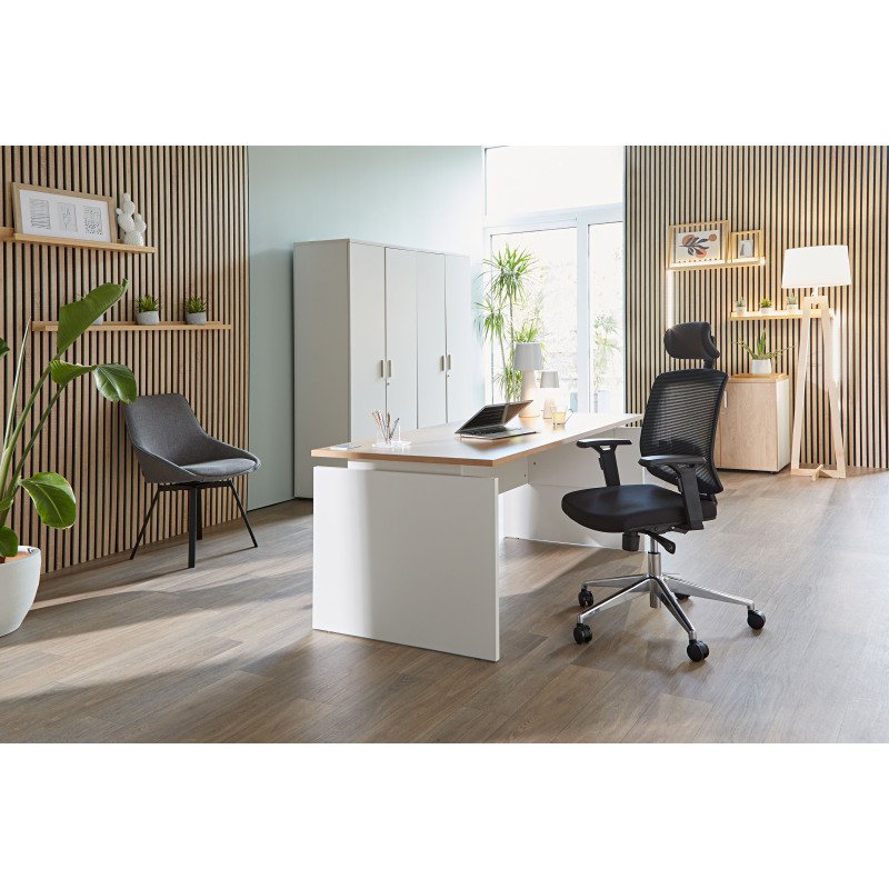 Chaise de bureau IZY tissu et maille - avec accoudoirs, appui-tête et soutien lombaire - Mécanisme Synchrone - Pieds aluminium