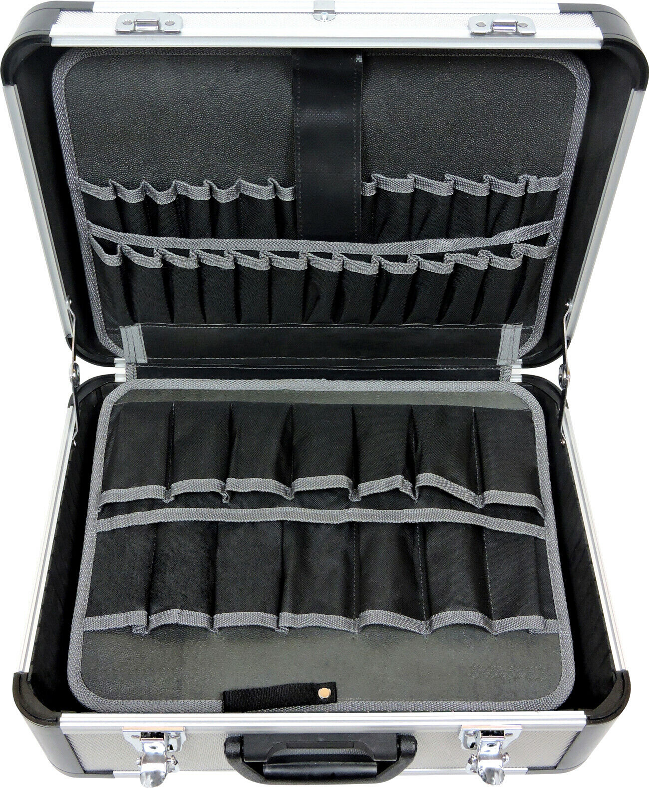 FAMEX 700-L Alu Werkzeugkoffer (leer) mit 2 Paletten mit 56 Einstecktaschen