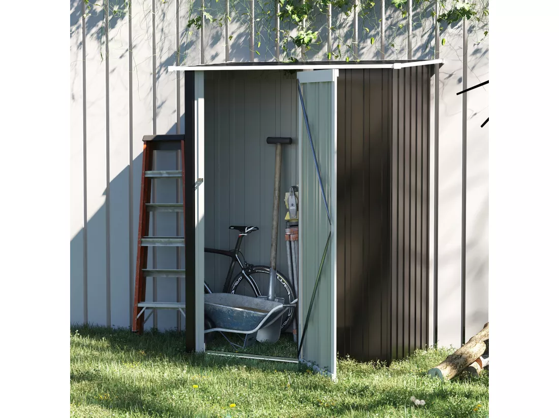 Abri de jardin - remise pour outils - cabanon porte verrouillable - dim. 142L x 84l x 189H cm - tôle d'acier anthracite blanc