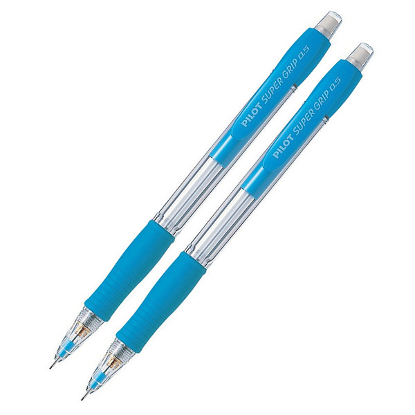 Porte- mines 0,5 mm rechargeables Pilot super Grip coloris bleu ciel,  lot de 2