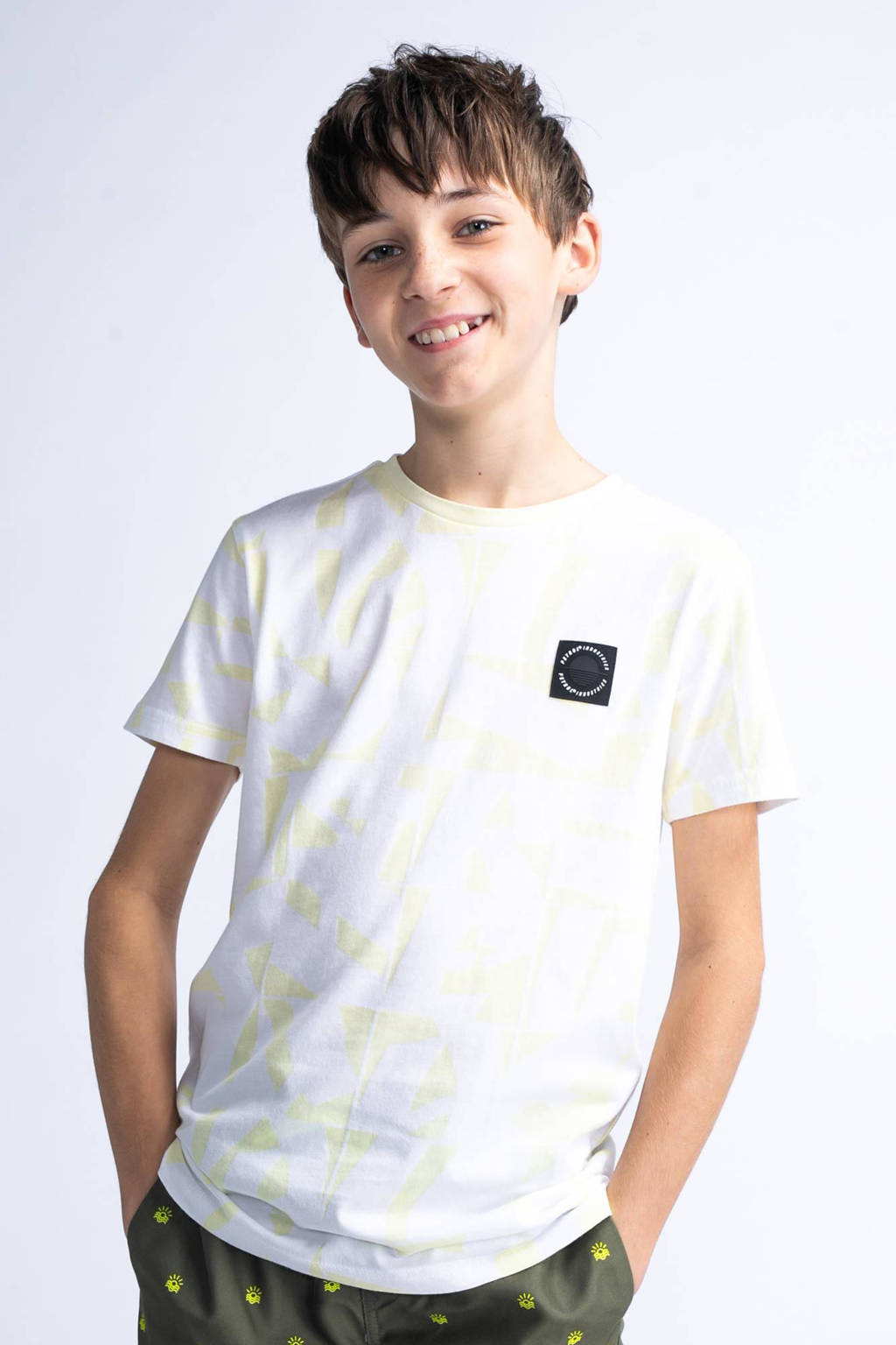 Petrol Industries T-shirt met all over print geel/wit