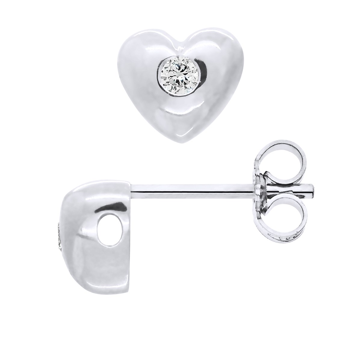 Clous d'Oreilles Diamant 0,060 Cts COEURS Joaillerie Argent 925