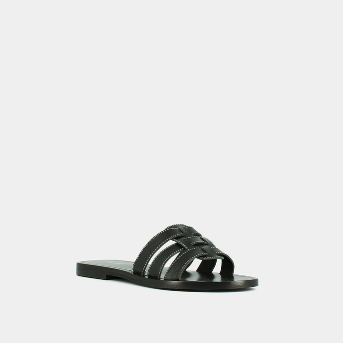 Mules à brides croisées  en cuir noir