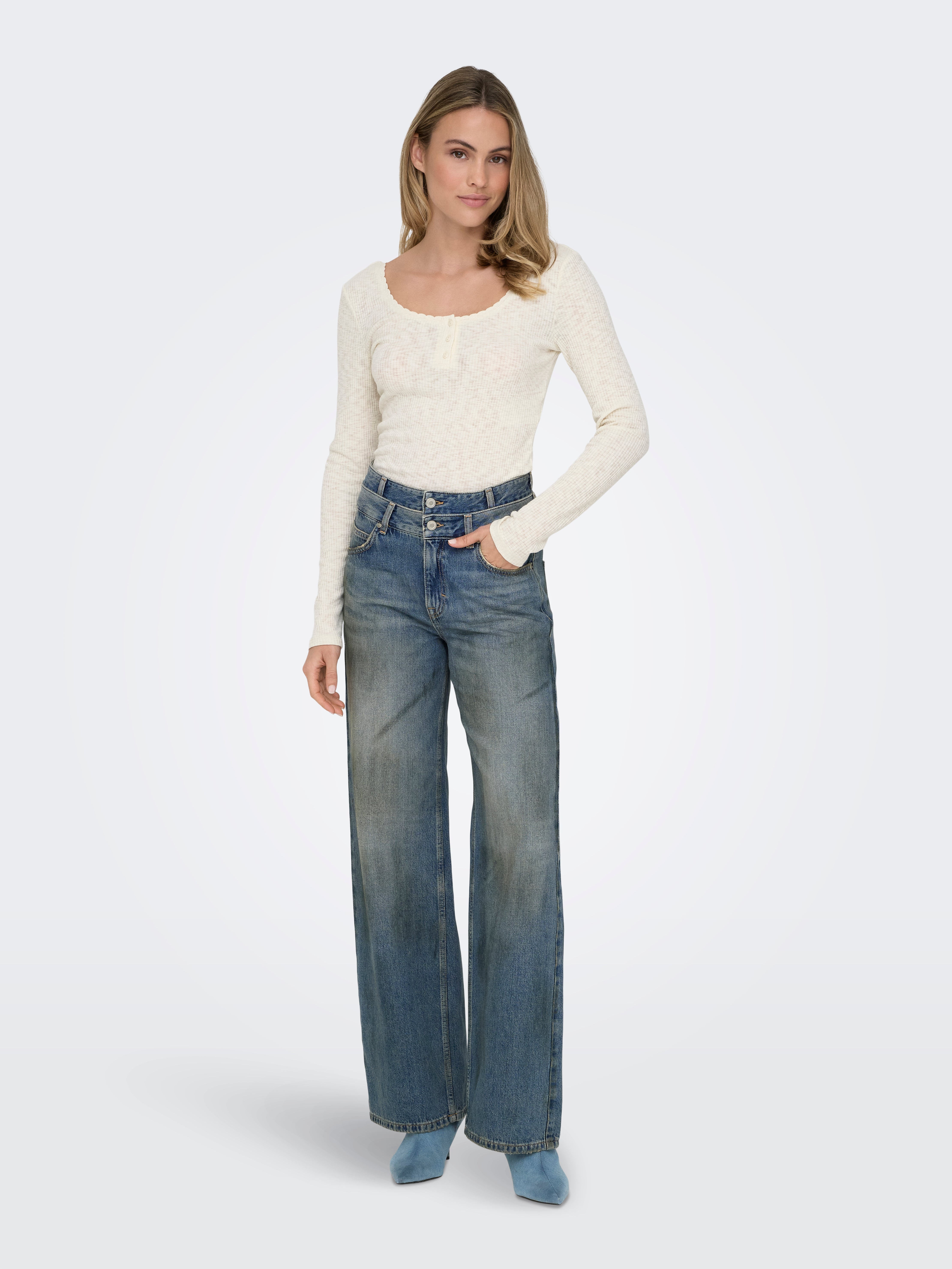 ONLESME-HOPE Super-High Waist Weiter Beinschnitt Jeans Medium Blue Denim
