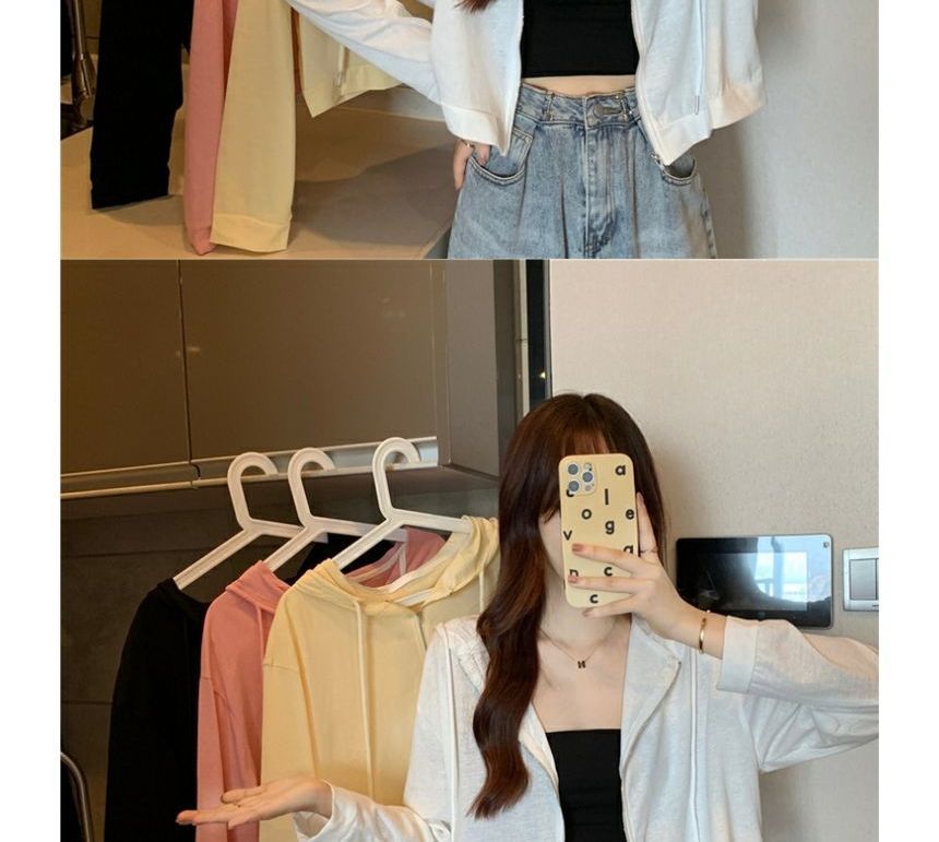 DiBi - Effen crop top met camisole / Effen hoodie met rits
