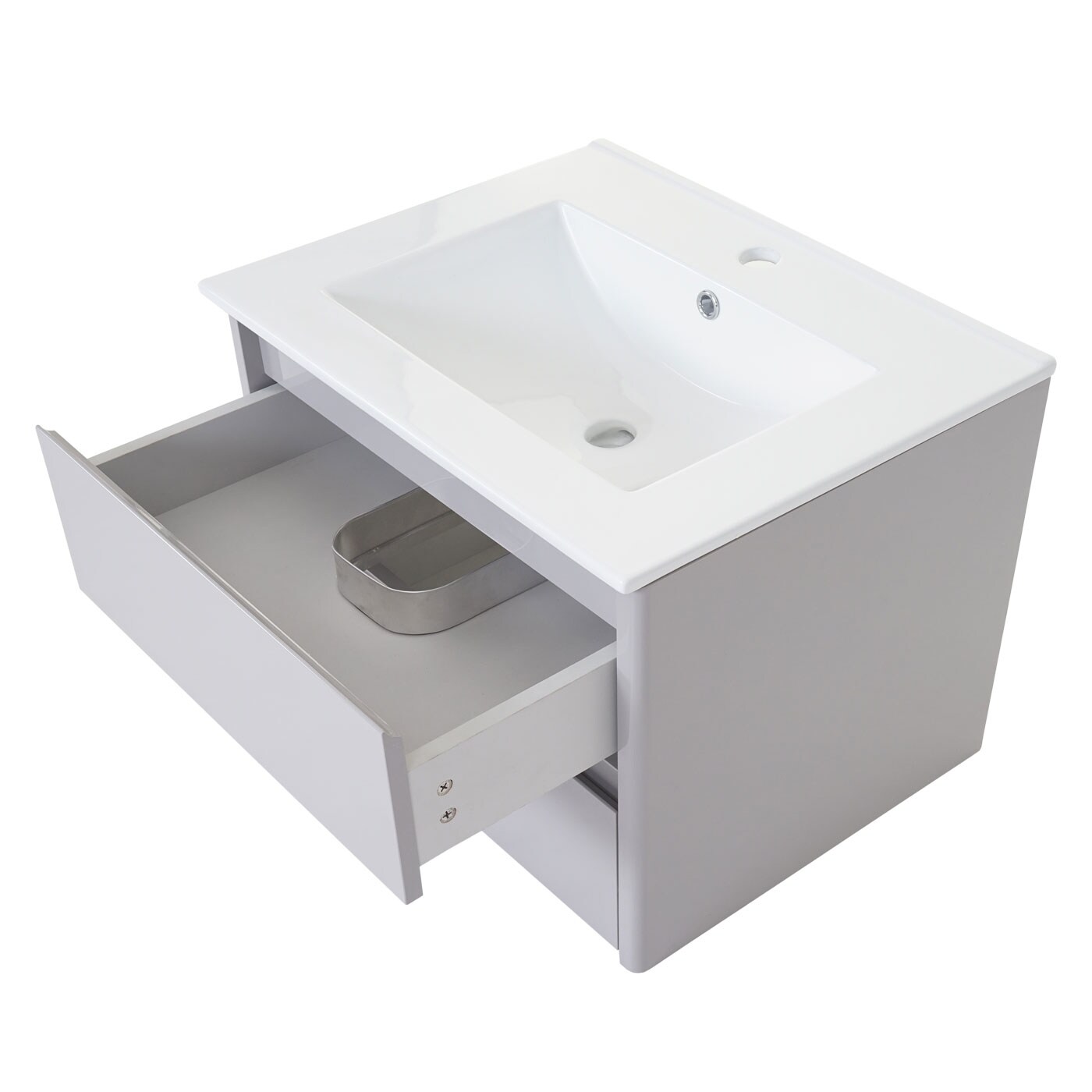 Waschbecken + Unterschrank MCW-B19, Waschbecken Waschtisch Badezimmer, hochglanz 50x60cm ~ grau