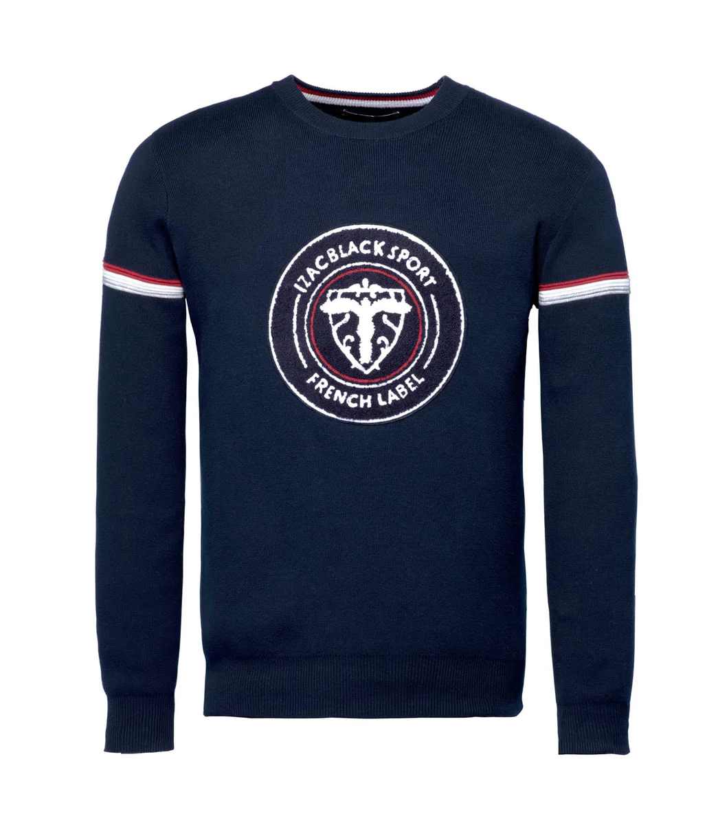 Pull col rond en coton marine 