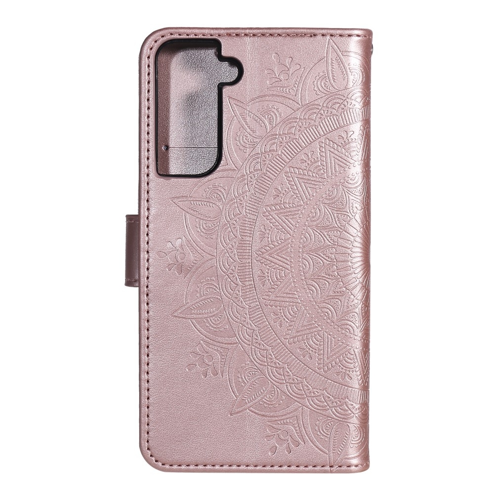 Samsung Galaxy S21  Plus 5G Leder Tasche Wallet - Mandala Flowers Imprint - Roségold