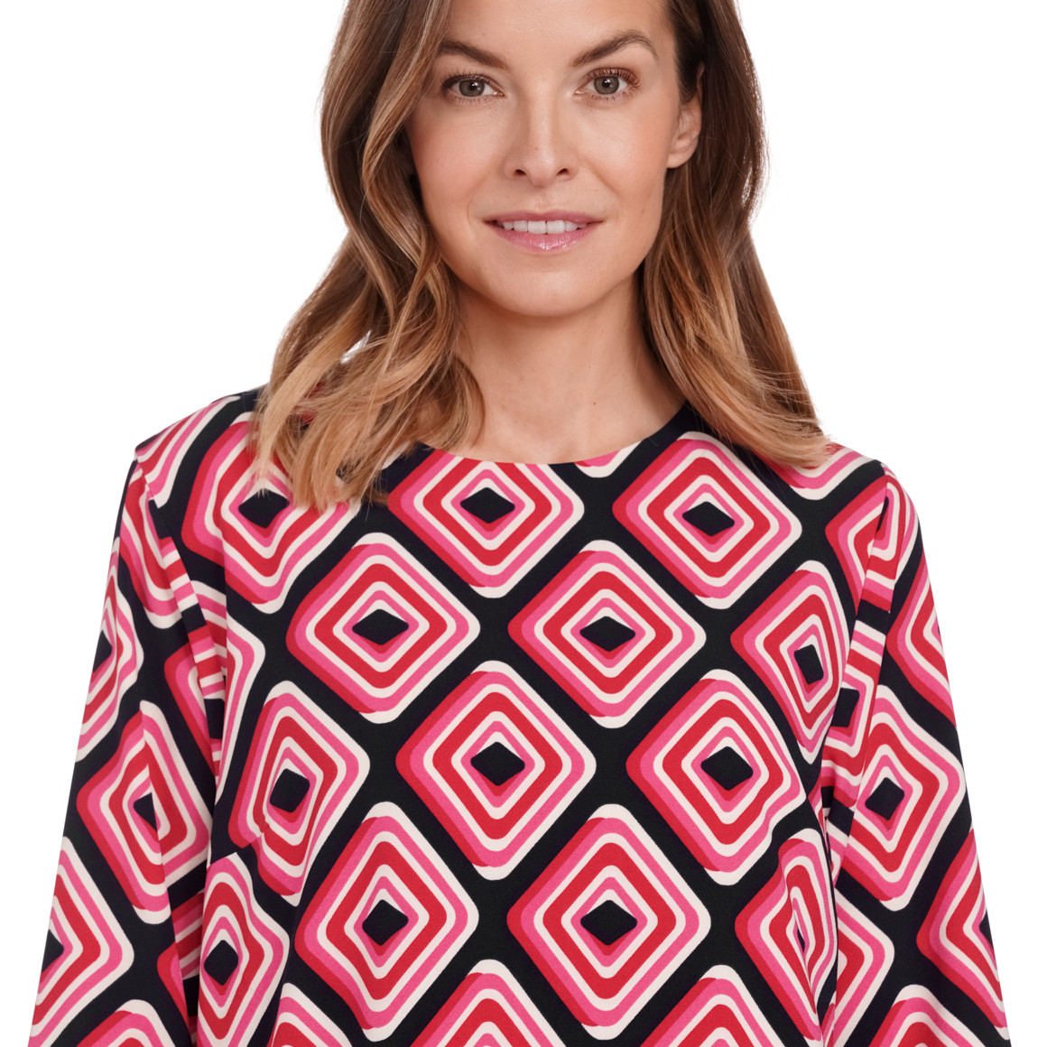 Gina Benotti Damen Kleid mit Retro-Print rot / pink / dunkelblau