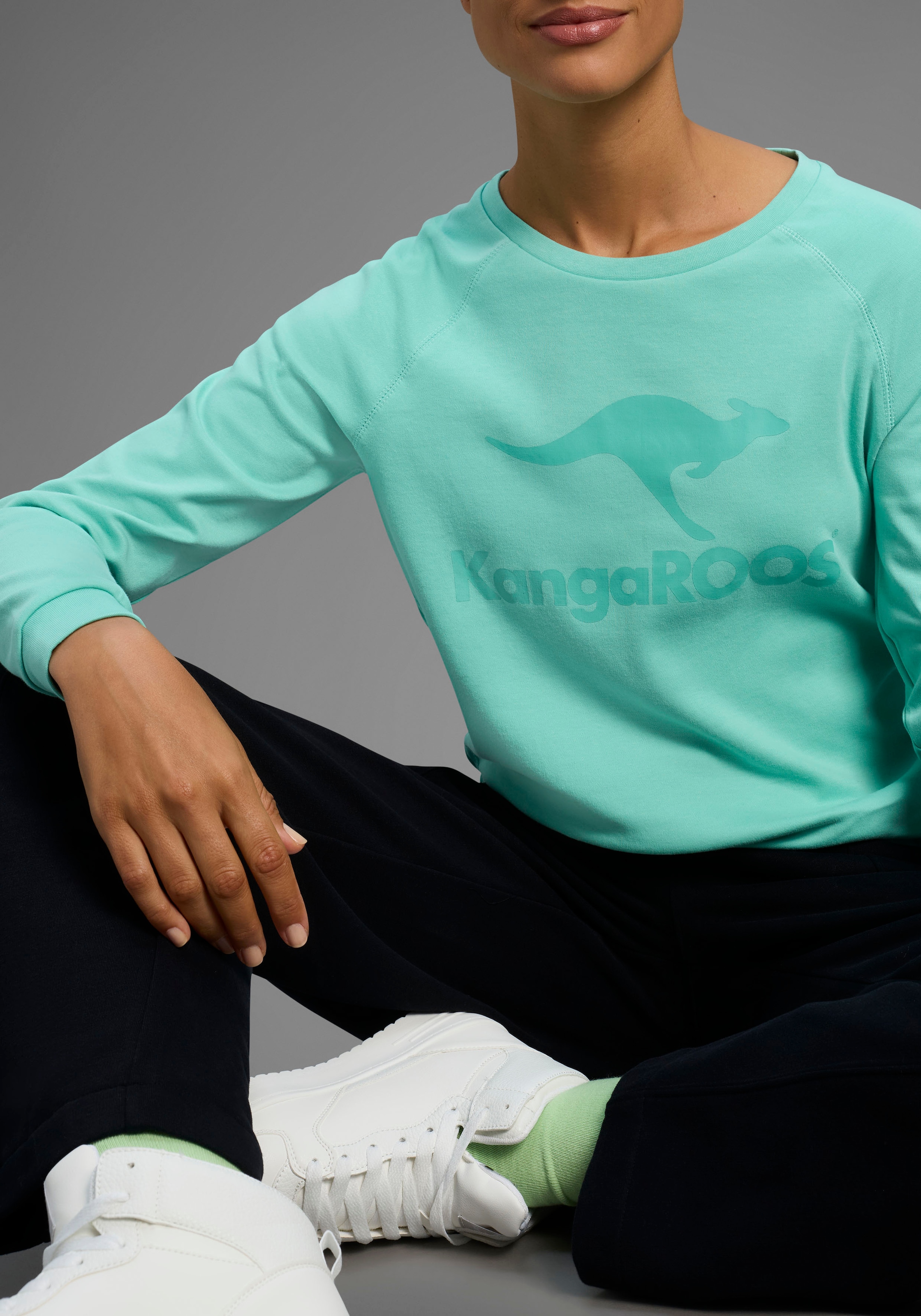KangaROOS Sweatshirt , Langarm,  figurumspielender Schnitt,  mit Print,  Rundhalsausschnitt