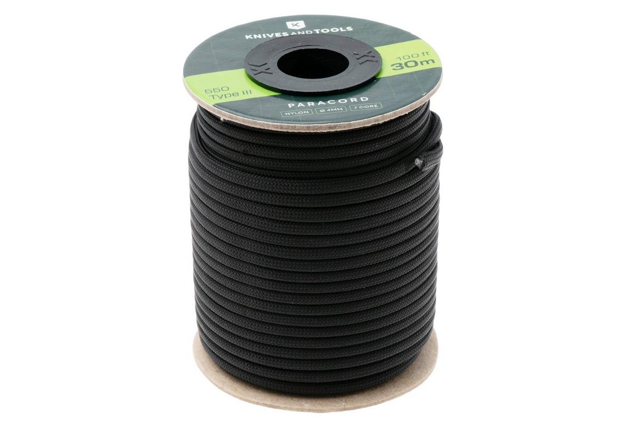 Knivesandtools 550 Paracord Type III, Black, 100ft (30 m)