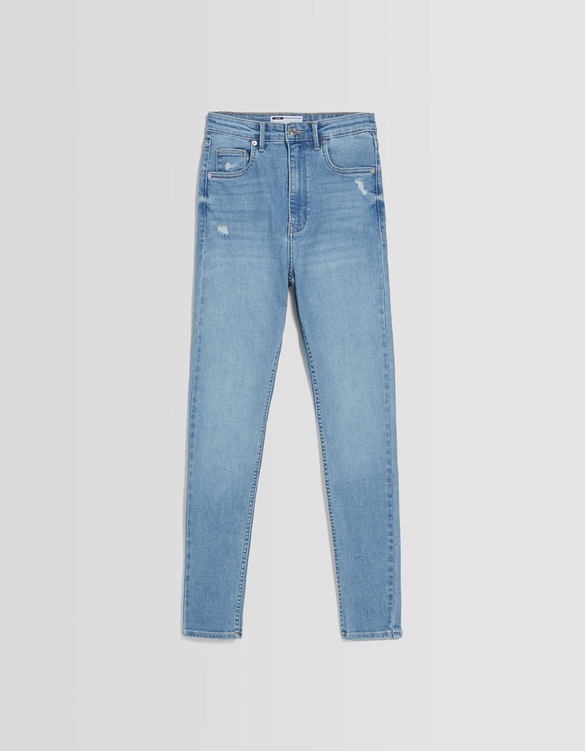 calça jeans skinny de cintura super alta