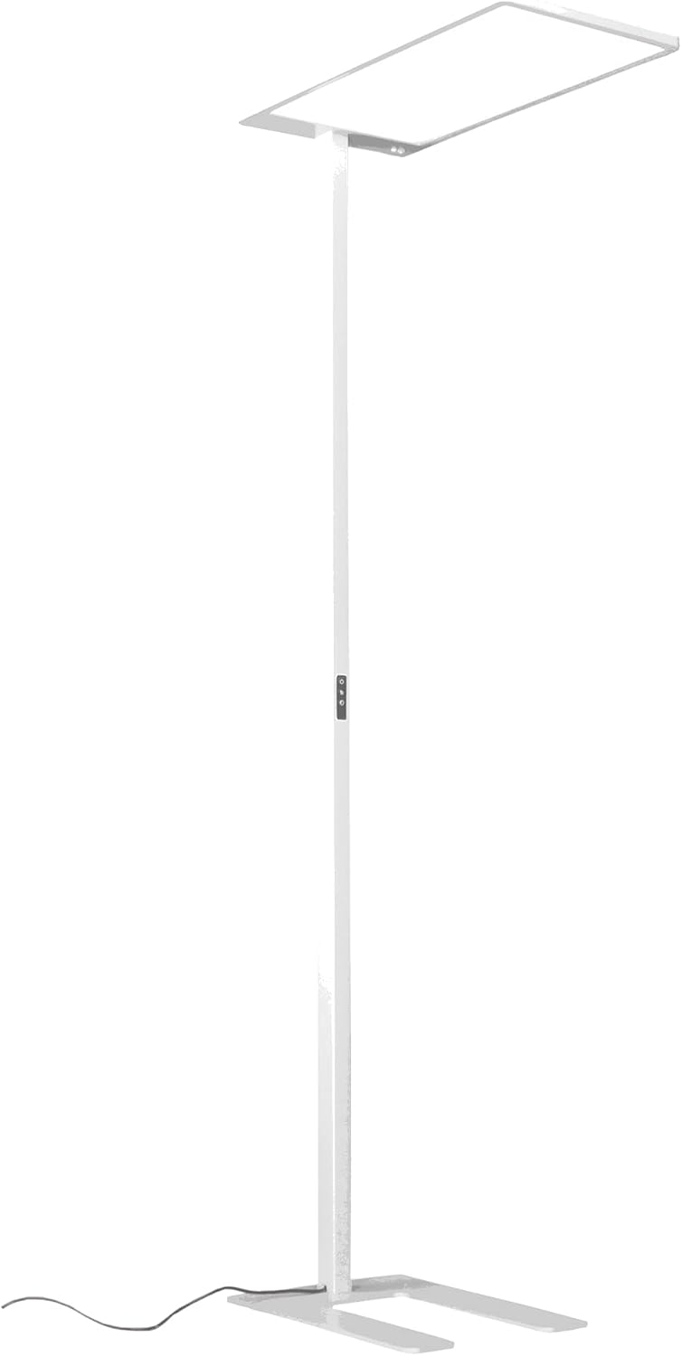 Moderne LED Stehleuchte Büro, weiss, Tageslichtsensor und Bewegungsmelder 190cm - 75 Watt 7962 Lumen 4000 Kelvin Neutralweiss Dimmbar mit direkter, indirekter Beleuchtung, Arbeitsplatz